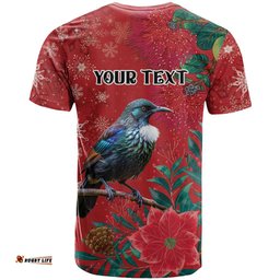 Tui Meri Kirihimete Personalised T Shirt Pohutukawa Flowers Red Motif LT9