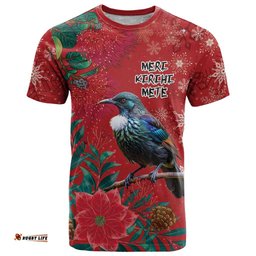 Tui Meri Kirihimete Personalised T Shirt Pohutukawa Flowers Red Motif LT9
