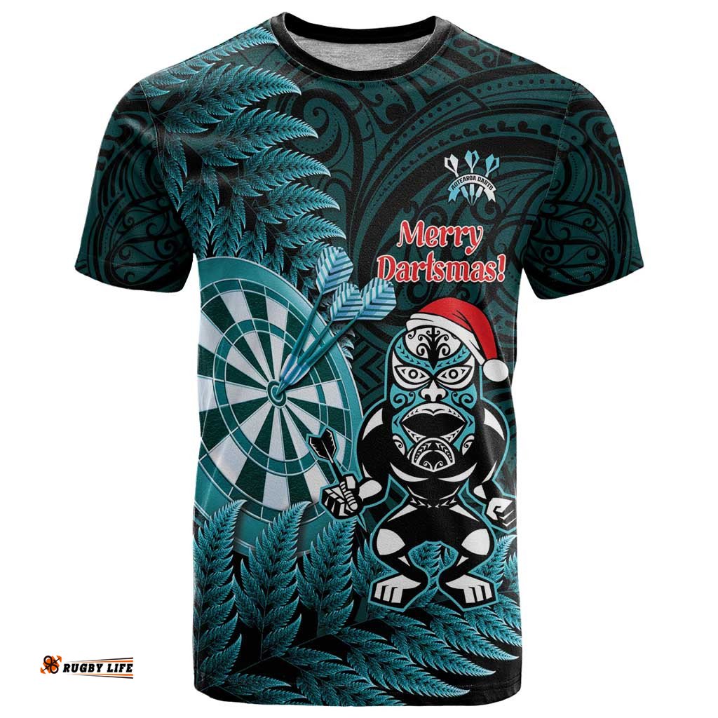 Personalised New Zealand Darts Christmas T Shirt Maori Fern Merry Dartsmas LT14