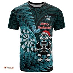 Personalised New Zealand Darts Christmas T Shirt Maori Fern Merry Dartsmas LT14
