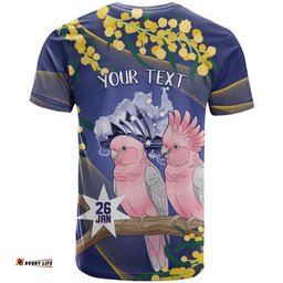 Personalised Pink Galah Australia Day T Shirt 26th January Golden Wattle Flag Color LT14