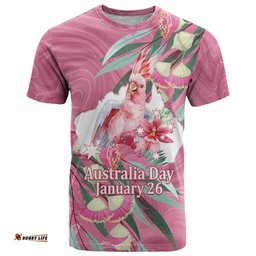 Pink Cockatoo Australia Day T Shirt Proud To Be An Aussie Opal Eucalyptus Blossoms LT14