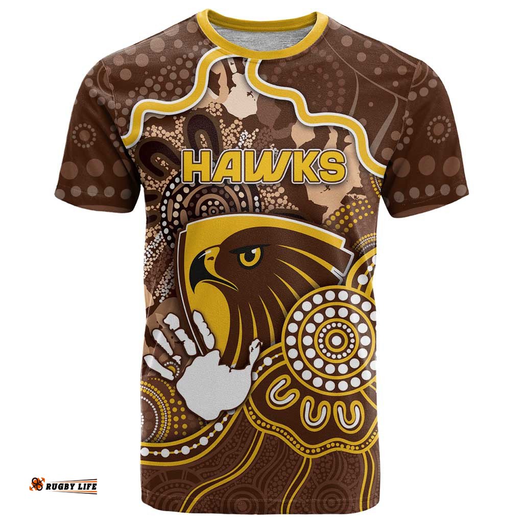 Custom Hawks Football T Shirt Aboriginal Dot Art Pattern DT05