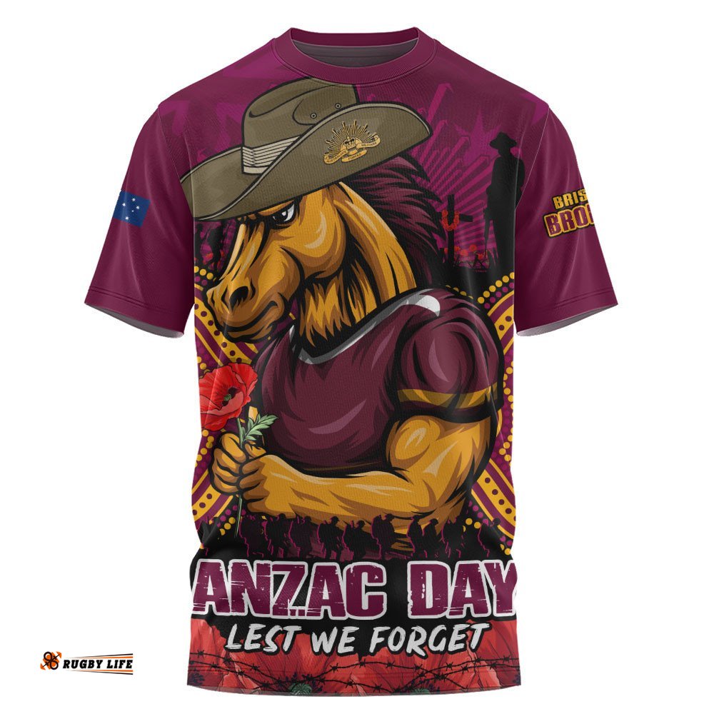 Brisbane Broncos T-Shirt Anzac Day Pride Of Service Eternal Memory