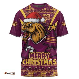 Brisbane Broncos T-Shirt Merry Christmas Festive Spirit Edition
