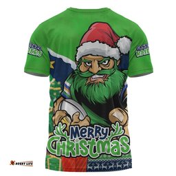 Canberra Raiders T-Shirt Santa Scoring Touchdown On Christmas Game Day