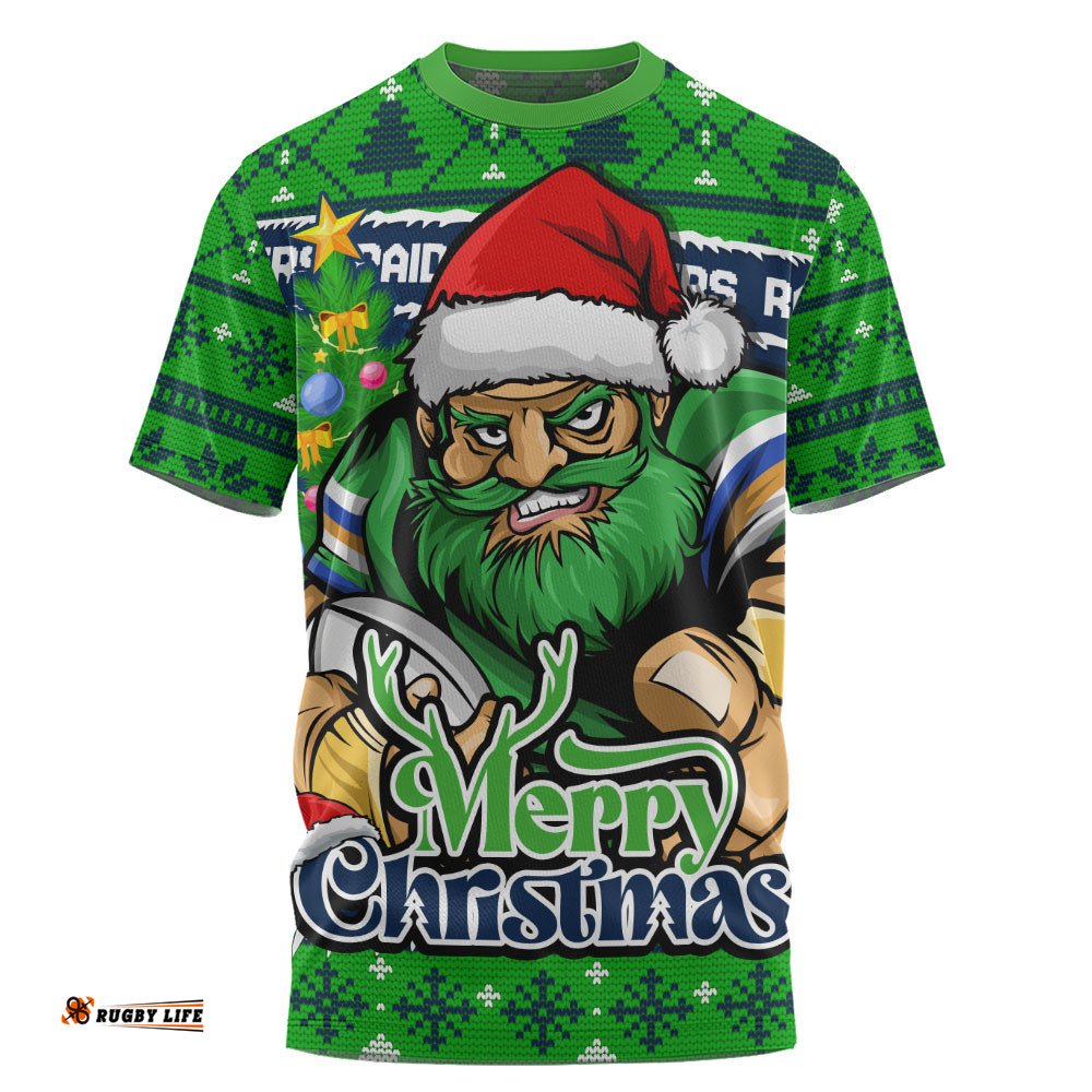 Canberra Raiders T-Shirt Merry Christmas Game Day Knit Style Team Edition