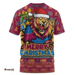Brisbane Lions T-Shirt Festive Holiday Merry Christmas Vibe