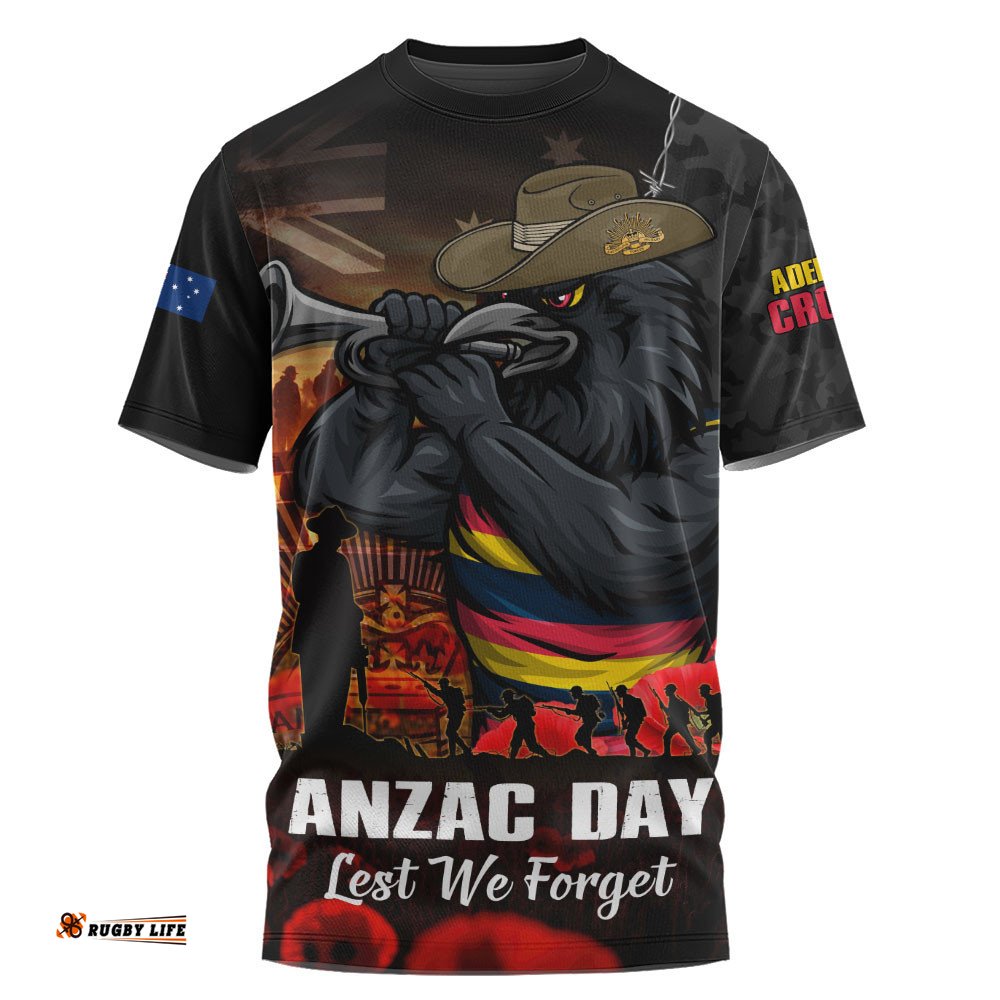 Adelaide Crows T-Shirt ANZAC Day Lest We Forget Red Poppy And Honor The Brave Tribute