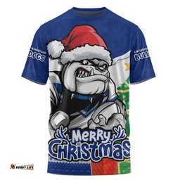 Canterbury-Bankstown Bulldogs T-Shirt Santa Scoring Touchdown On Christmas Game Day