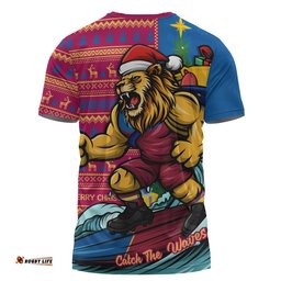 Brisbane Lions T-Shirt Christmas Holiday Santa Rides The Waves