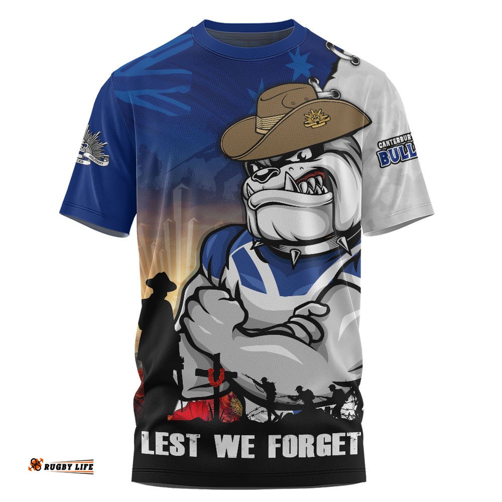 Canterbury-Bankstown Bulldogs T-Shirt Anzac Day Lest We Forget Silent Dawn