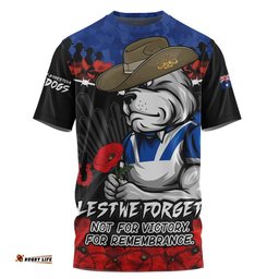 Canterbury-Bankstown Bulldogs T-Shirt ANZAC Day Red Poppy And Brave Hearts Remembrance