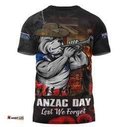 Canterbury-Bankstown Bulldogs T-Shirt Anzac Day Rising Dawn Ceremony Lest We Forget Courage