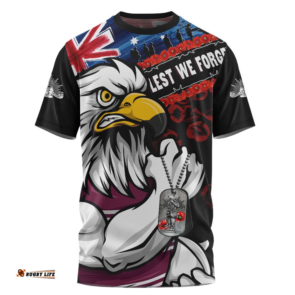 Manly Warringah Sea Eagles T-Shirt Anzac Remembrance Of The Fallen