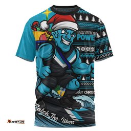 Port Adelaide T-Shirt Christmas Holiday Santa Rides The Waves