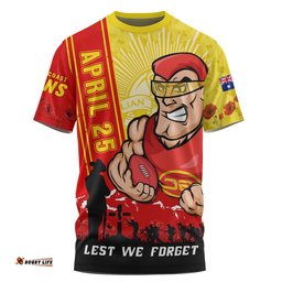 Gold Coast SUNS T-Shirt Anzac Day Lest We Forget Memorial