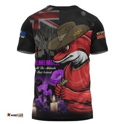 Redcliffe Dolphins T-Shirt Anzac Day Purple Poppy And Animals That Served