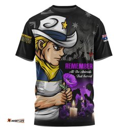 North Queensland Cowboys T-Shirt Anzac Day Purple Poppy And Animals That Served