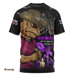 Queensland Maroons T-Shirt Anzac Day Purple Poppy And Animals That Served