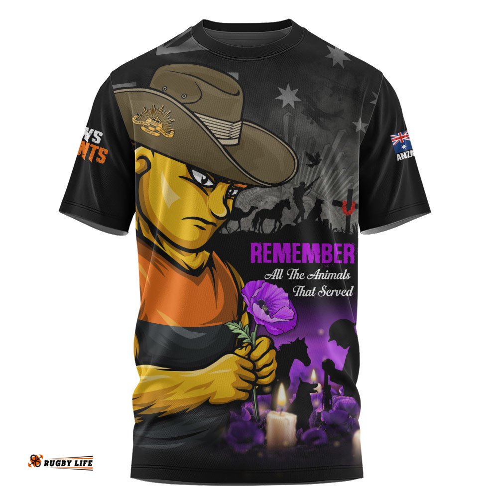 GWS GIANTS T-Shirt Anzac Day In Memory Of Animals That Served