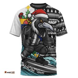Collingwood T-Shirt Christmas Holiday Santa Rides The Waves