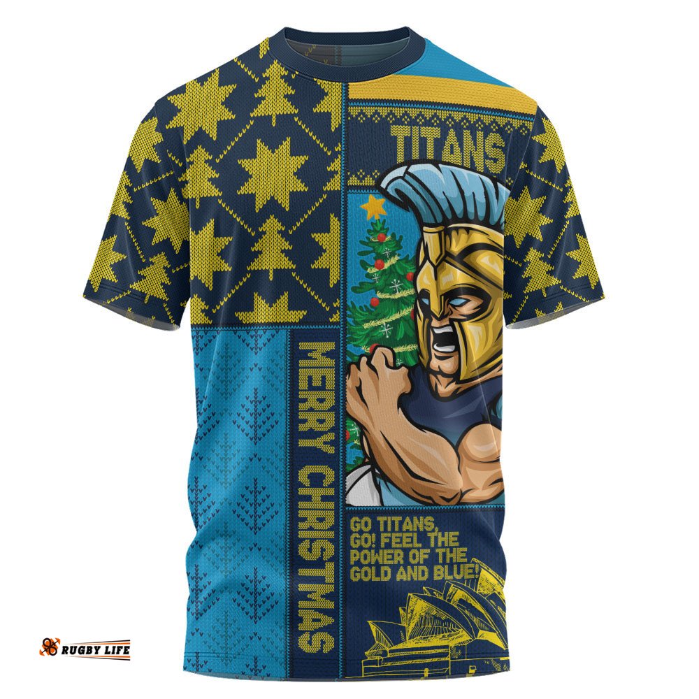 Gold Coast Titans T-Shirt Christmas Magic Knit Style Winter Glow