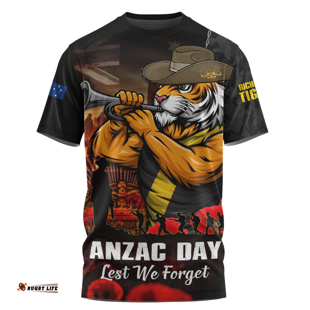 Richmond T-Shirt ANZAC Day Lest We Forget Red Poppy And Honor The Brave Tribute