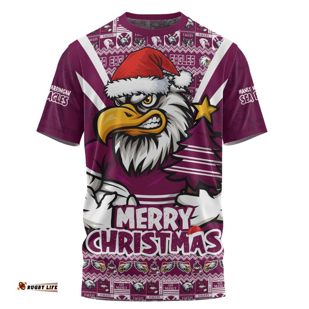 Manly Warringah Sea Eagles T-Shirt Merry Christmas Festive Spirit Edition