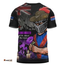 Newcastle Knights T-Shirt Anzac Day Purple Poppy And Animals That Served