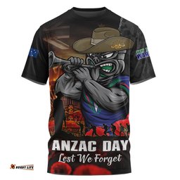 New Zealand Warriors T-Shirt Anzac Day Rising Dawn Ceremony Lest We Forget Courage