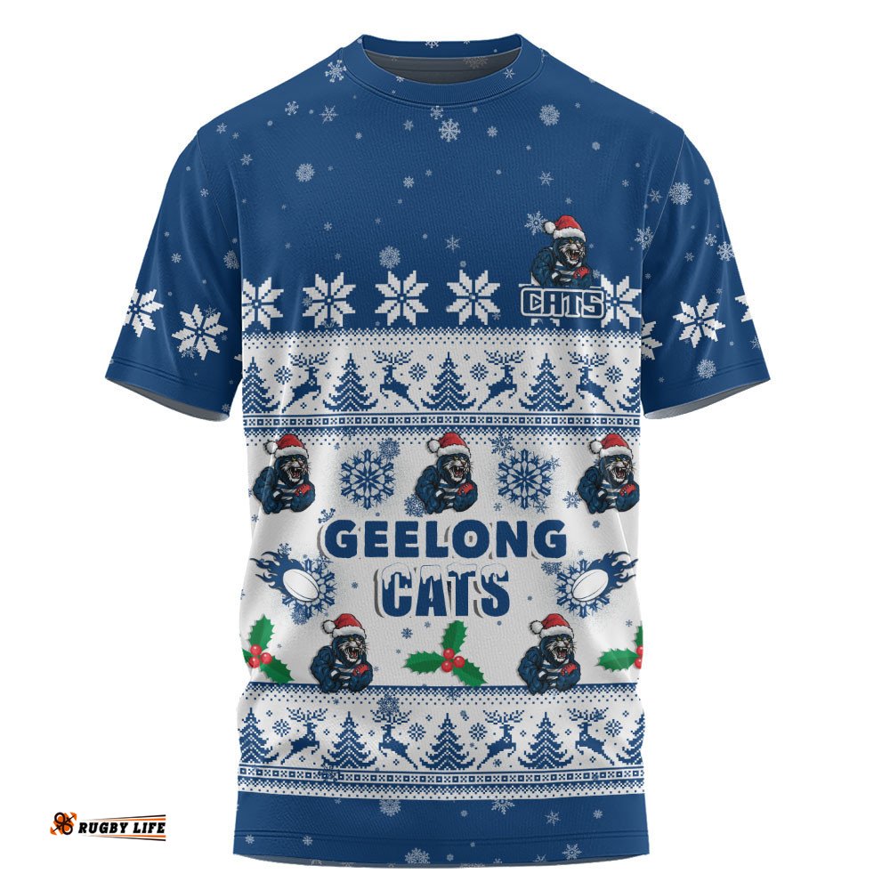 Geelong Cats T-Shirt Special Ugly Christmas Holiday Footy Fans