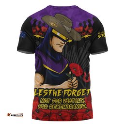 Melbourne Storm T-Shirt ANZAC Day Red Poppy And Brave Hearts Remembrance