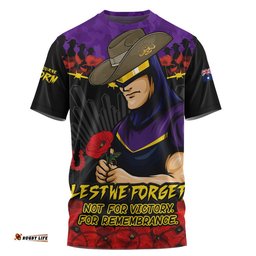 Melbourne Storm T-Shirt ANZAC Day Red Poppy And Brave Hearts Remembrance