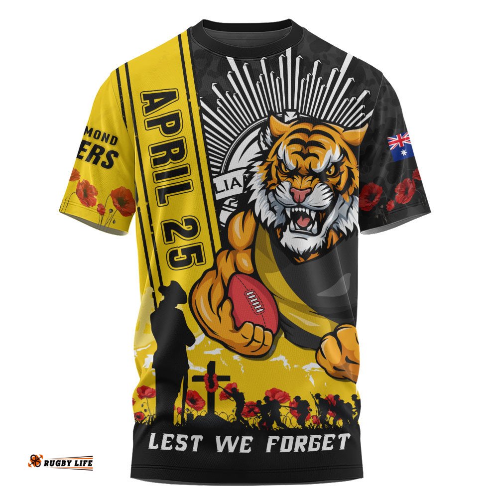Richmond T-Shirt Anzac Day Lest We Forget Memorial
