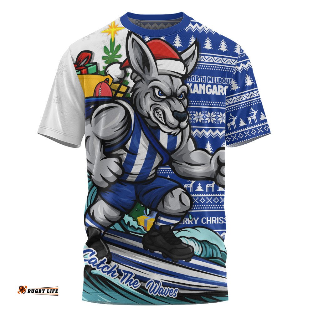 North Melbourne T-Shirt Christmas Holiday Santa Rides The Waves