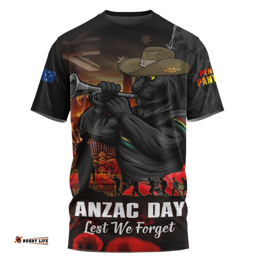Penrith Panthers T-Shirt Anzac Day Rising Dawn Ceremony Lest We Forget Courage