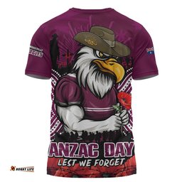 Manly Warringah Sea Eagles T-Shirt Anzac Day Pride Of Service Eternal Memory