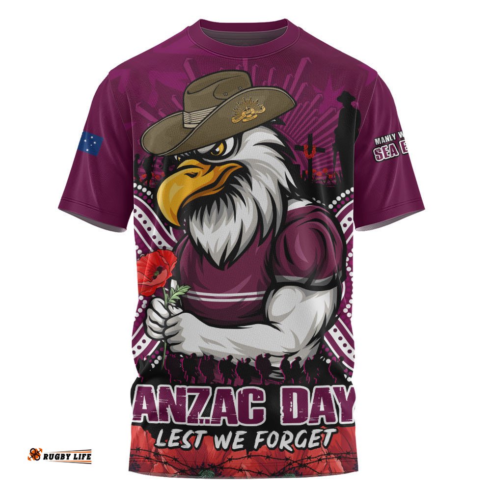 Manly Warringah Sea Eagles T-Shirt Anzac Day Pride Of Service Eternal Memory
