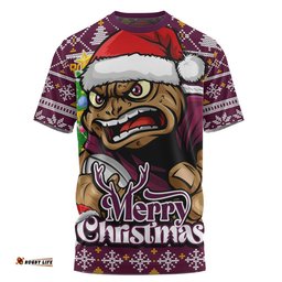 Queensland Maroons T-Shirt Merry Christmas Game Day Knit Style Team Edition