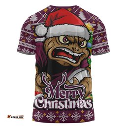 Queensland Maroons T-Shirt Merry Christmas Game Day Knit Style Team Edition