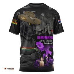 Penrith Panthers T-Shirt Anzac Day Purple Poppy And Animals That Served