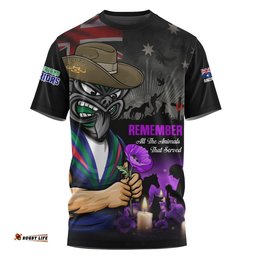 New Zealand Warriors T-Shirt Anzac Day Purple Poppy And Animals That Served