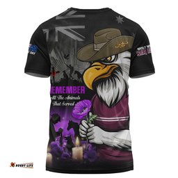 Manly Warringah Sea Eagles T-Shirt Anzac Day Purple Poppy And Animals That Served