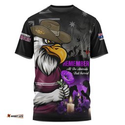 Manly Warringah Sea Eagles T-Shirt Anzac Day Purple Poppy And Animals That Served