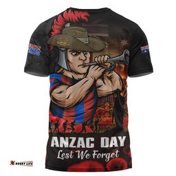 Newcastle Knights T-Shirt Anzac Day Rising Dawn Ceremony Lest We Forget Courage