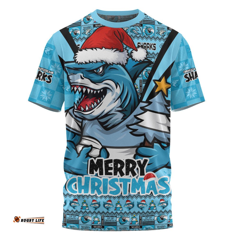 Cronulla-Sutherland Sharks T-Shirt Merry Christmas Festive Spirit Edition
