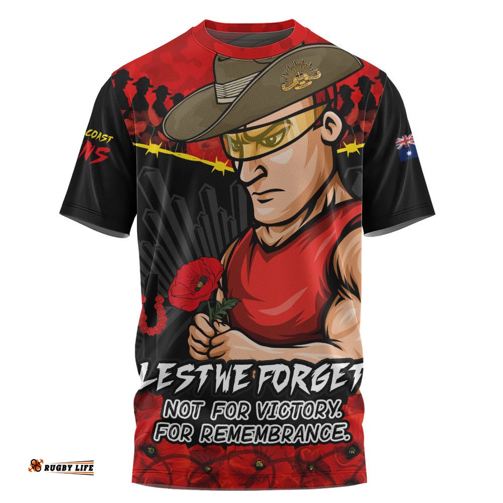 Gold Coast SUNS T-Shirt ANZAC Day Not For Victory For Remembrance