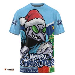 New South Wales Blues T-Shirt Santa Scoring Touchdown On Christmas Game Day