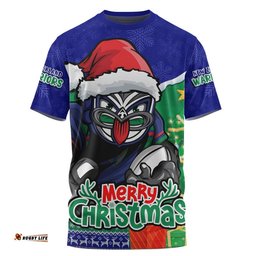 New Zealand Warriors T-Shirt Santa Scoring Touchdown On Christmas Game Day